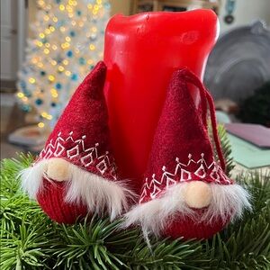 Pair Scandinavian Gnome Ornaments – Red Nordic Tomte Christmas Decor